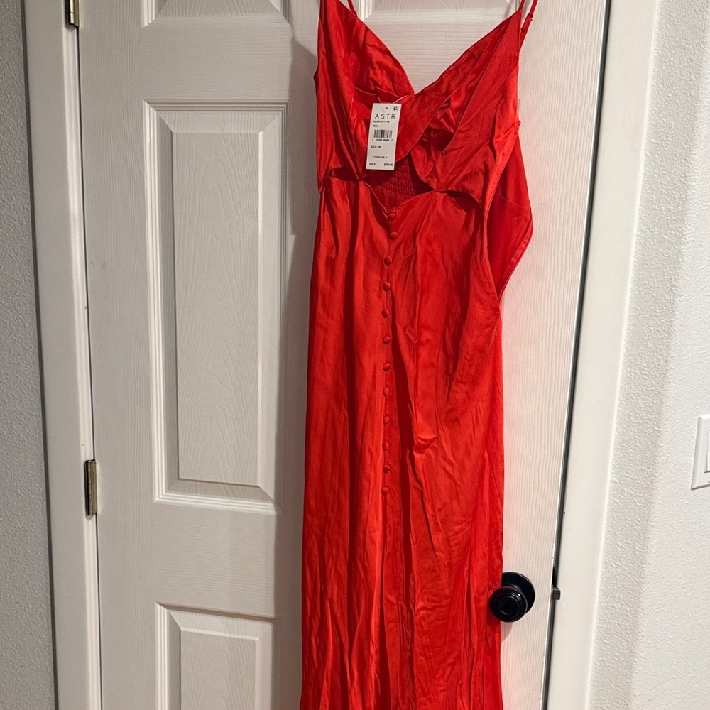 Astr Fiery Red Maxi Dress with Button Detail